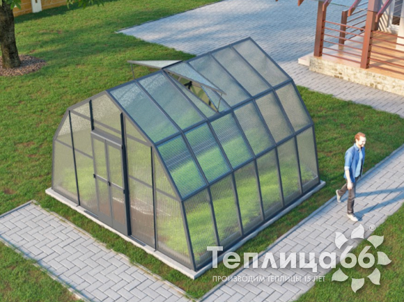 Теплица Рада Каспий из поликарбоната, 4х4 метра, графитовая